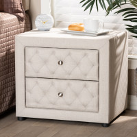 Baxton Studio BBT3164-Light Beige-NS Lepine Modern and Contemporary Light Beige Fabric Upholstered 2-Drawer Wood Nightstand